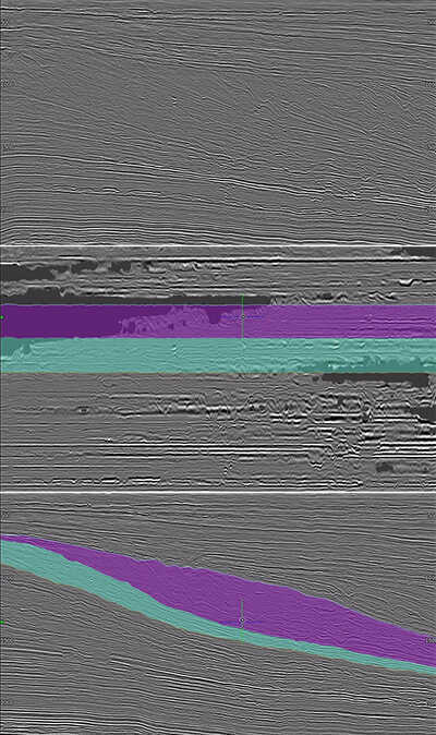 Figure 4: Thanks to the 3D Geomodel, all horizons in the 3D seismic volume are flattened by using Wheeler diagram transformation in the PaleoScan™ Sequence Stratigraphy module. Clinothems are defined in 3D interactively. An example from Maui 3D, New Zealand.