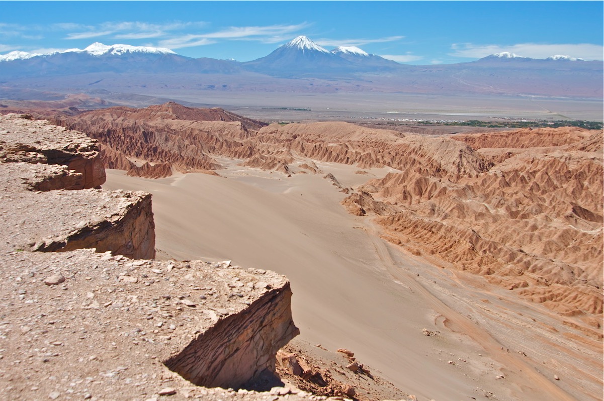 Atacama Desert - View over the Licancabur and Juriques Volcanoes from the Moon Valley