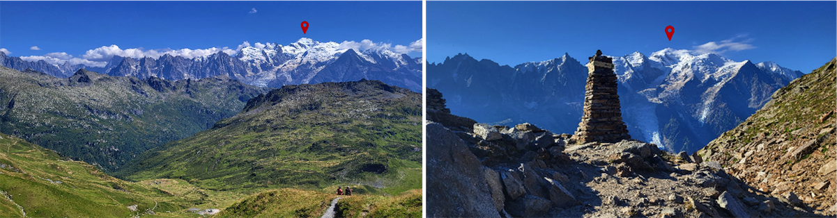 The Mont-Blanc massif - Left: view from le Col d’Anterne / Right: view from le Col du Brévent (74 – Haute-Savoie)