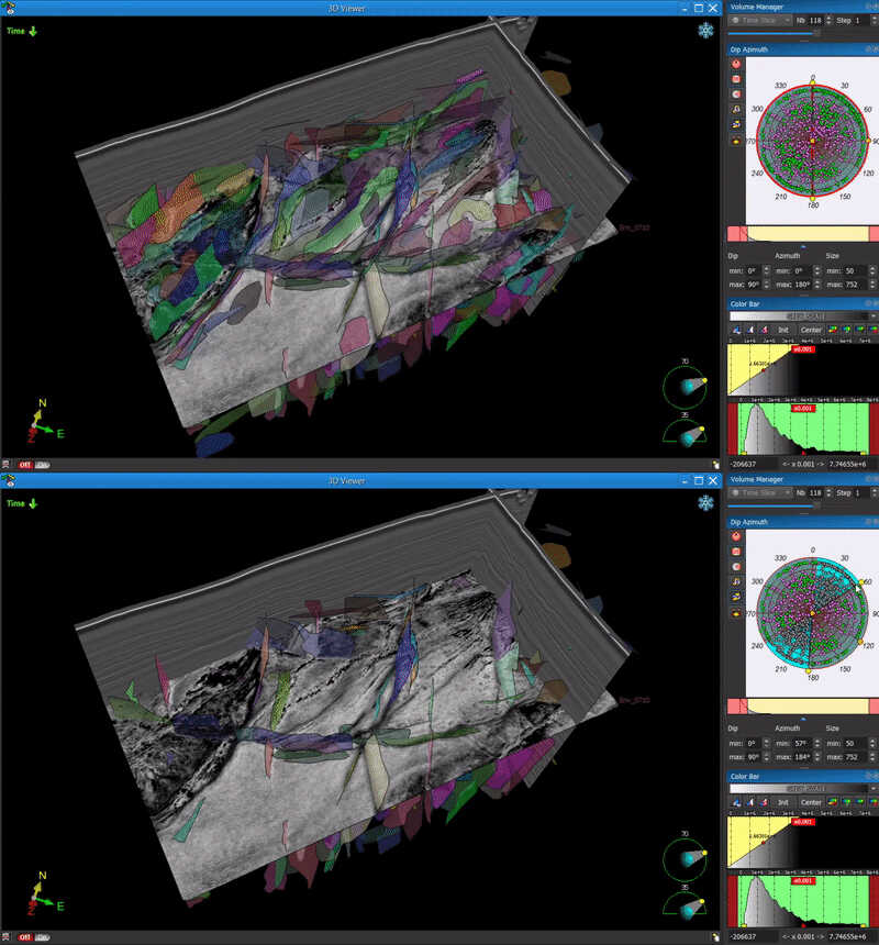 Figure 7: The results can be filtered in dip, azimuth, and size using a stereonet in PaleoScan™